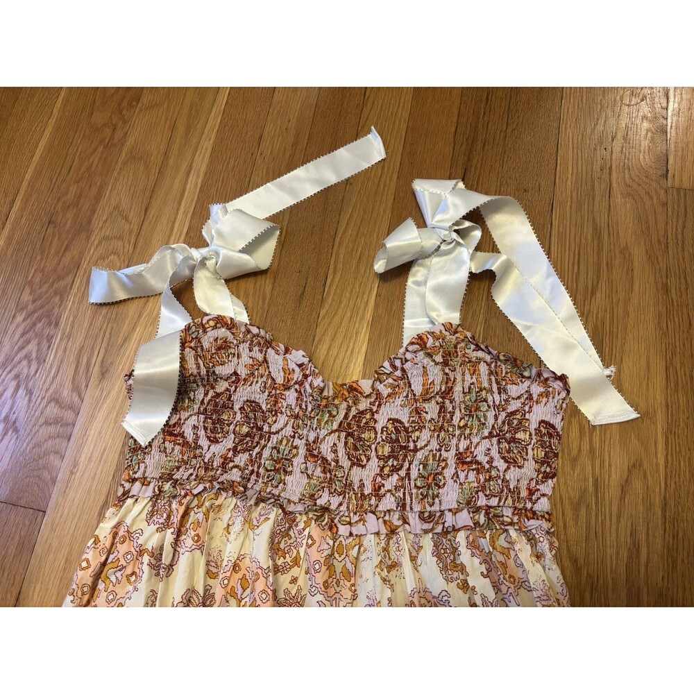 Free People Bluebell Lilac Floral Maxi Dress Bow Tie Strap Size XL Tiered - Picture 5 of 8